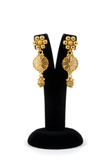 Close up of gold plated filigree flower choker necklace and matching drop earrings - Jewellery by Aman