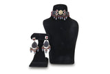 Dhuaan Smoky Grey Ruby Kundan Choker Set - Jewellery set on display stand