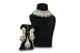 Chandni Teal Kundan Choker Set - Jewellery set on display stand