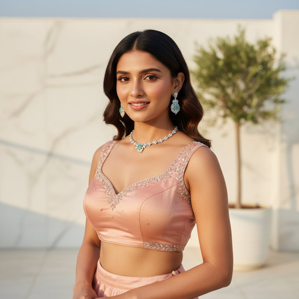 Firoza Mint Leaf Choker - VVS American Diamond Collection - Jewellery by Aman