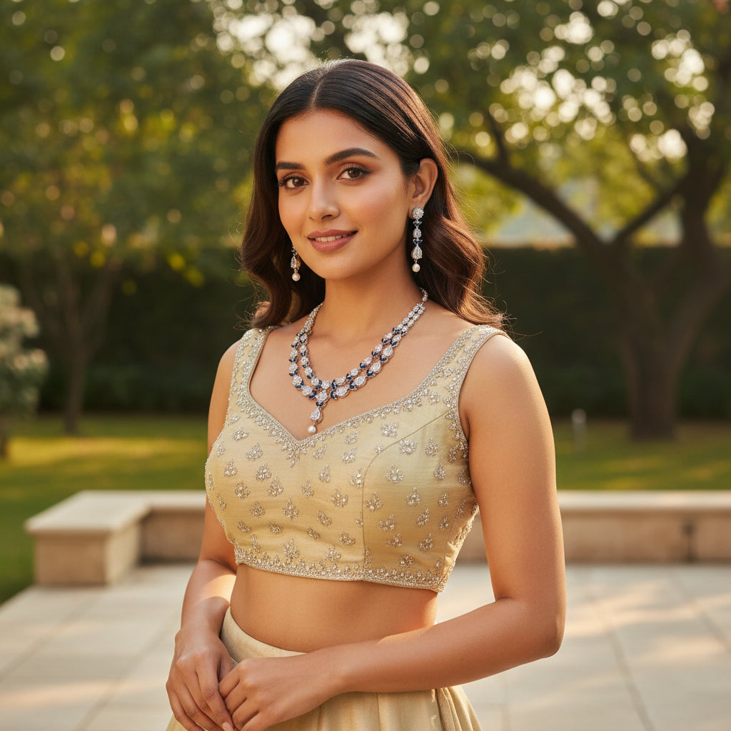 Neelam Sapphire Pearl - VVS American Diamond Collection - Jewellery by Aman