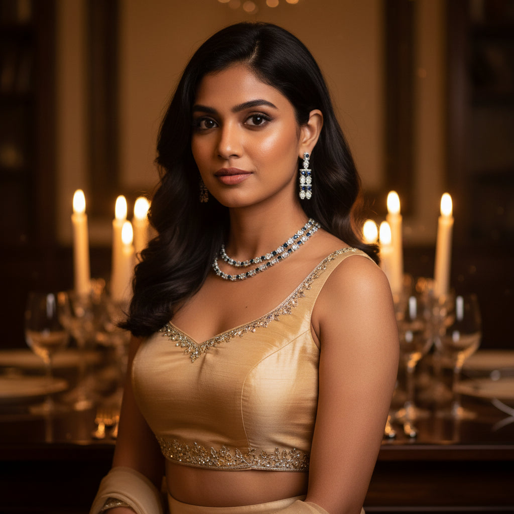 Neelam Sapphire Tennis Collar - VVS American Diamond Collection - Jewellery by Aman