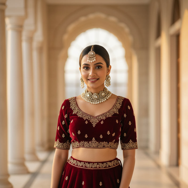 Polki Choker Set — Motia Pearl - Model wearing jewellery set