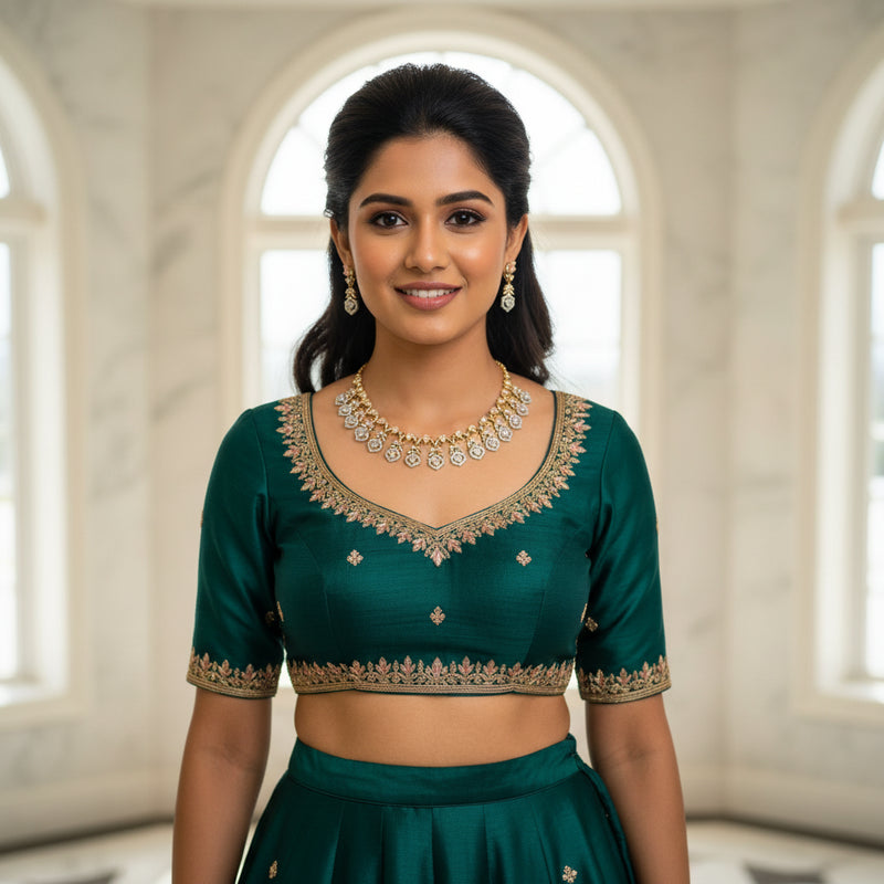 Shahad Peach Peacock Collar - VVS American Diamond Collection - Jewellery by Aman